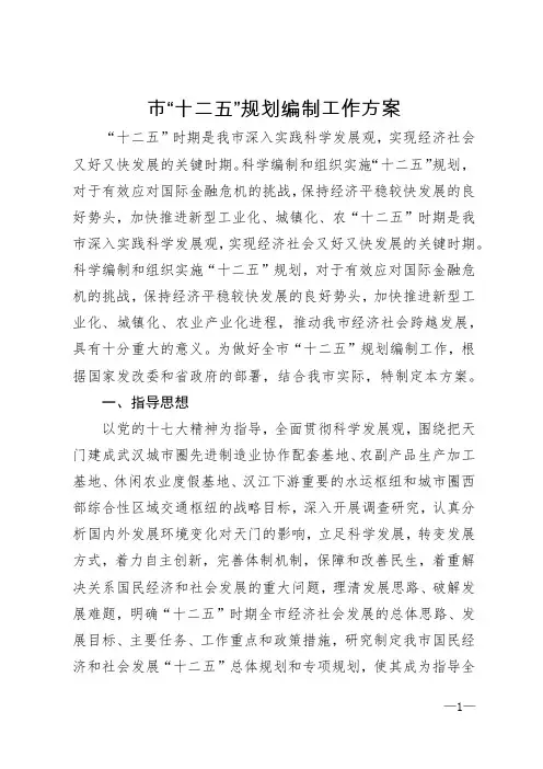 市“十二五”规划编制工作方案 规划编制工作方案