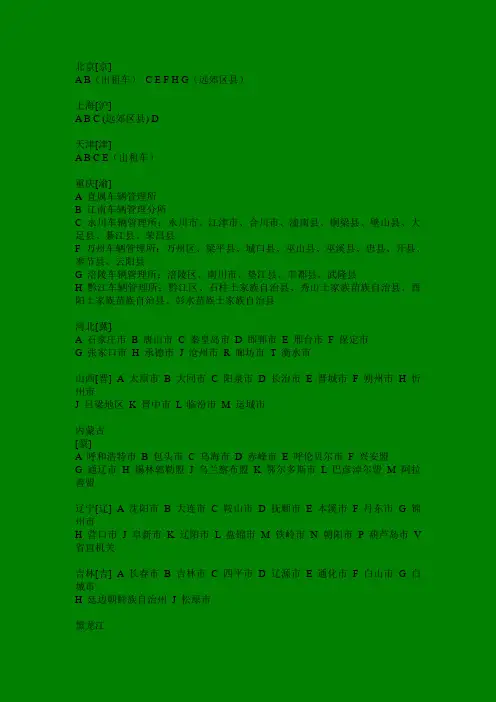 车牌号码归属地一览表 Microsoft Word 文档