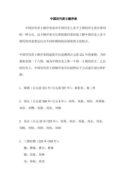 中国历代君王顺序表
