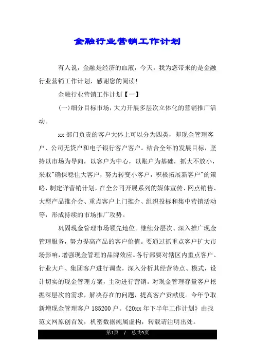 金融行业营销工作计划.doc