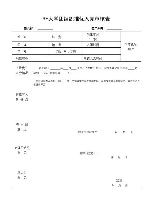 XX大学团组织推优入党审核表【模板】