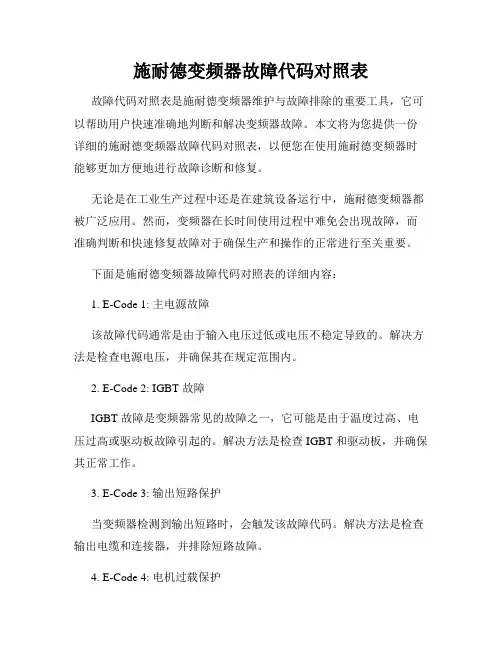 施耐德变频器故障代码对照表