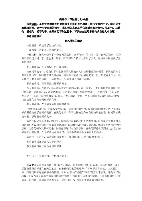 提高作文写作能力之-点题