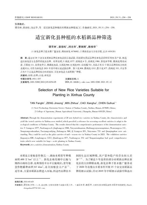 适宜新化县种植的水稻新品种筛选