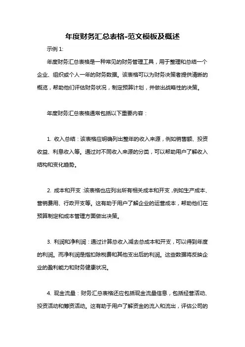 年度财务汇总表格-概述说明以及解释
