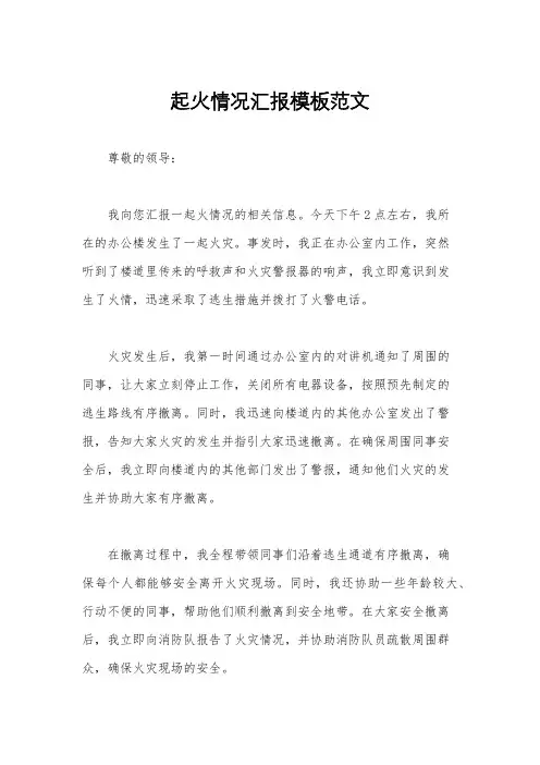 起火情况汇报模板范文