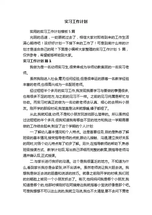 实用的实习工作计划模板5篇