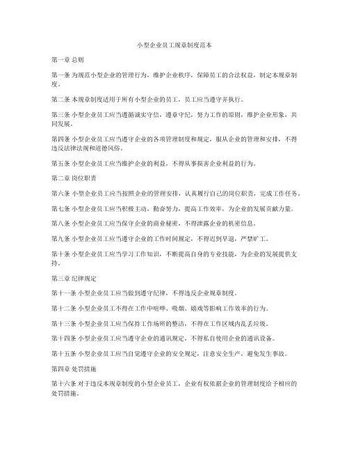 小型企业员工规章制度范本