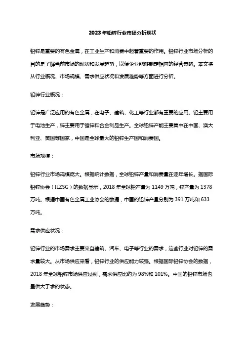 2023年铅锌行业市场分析现状