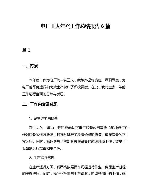 电厂工人年终工作总结报告6篇