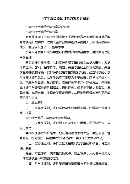 小学生综合素质评价方案及评价表
