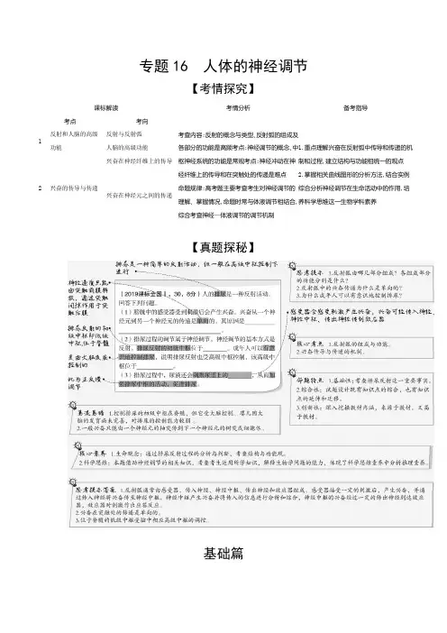 专题16人体的神经调节(试题部分) 2021版高考生物(山东)复习教案