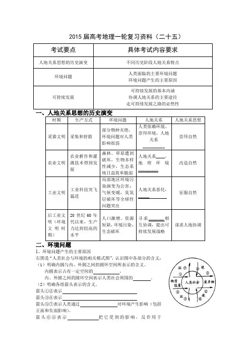 如皋中学2015届高三地理一轮复习教学案 25人地关系思想的历史演变 环境问题 可持续发展 