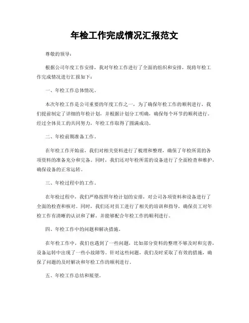 年检工作完成情况汇报范文