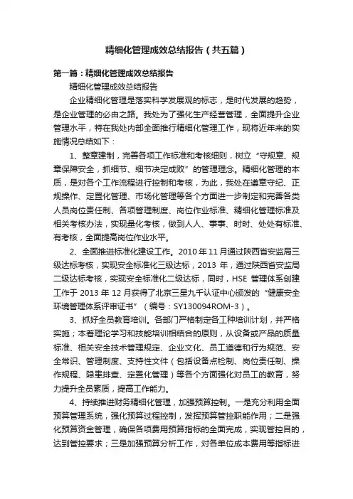 精细化管理成效总结报告（共五篇）