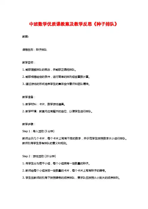 中班数学优质课教案及教学反思《种子排队》