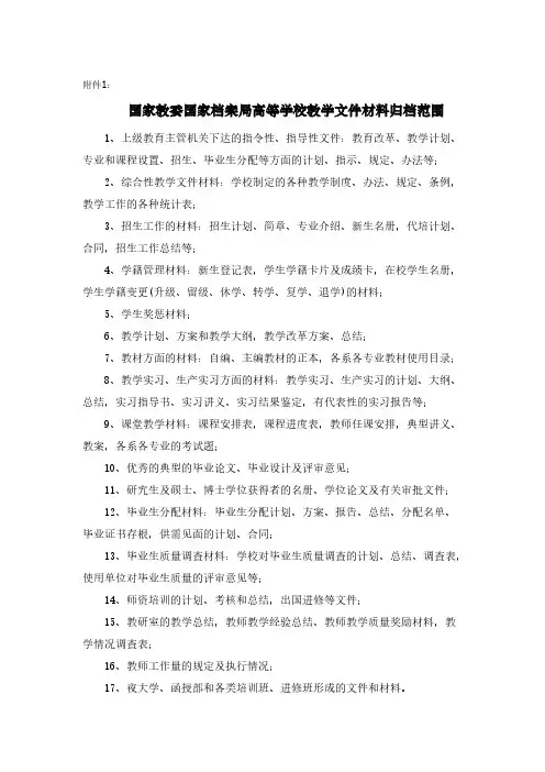 国家教委国家档案局高等学校教学文件材料归档范围