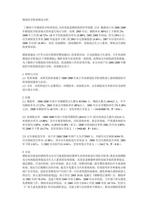 婚前医学检查情况分析