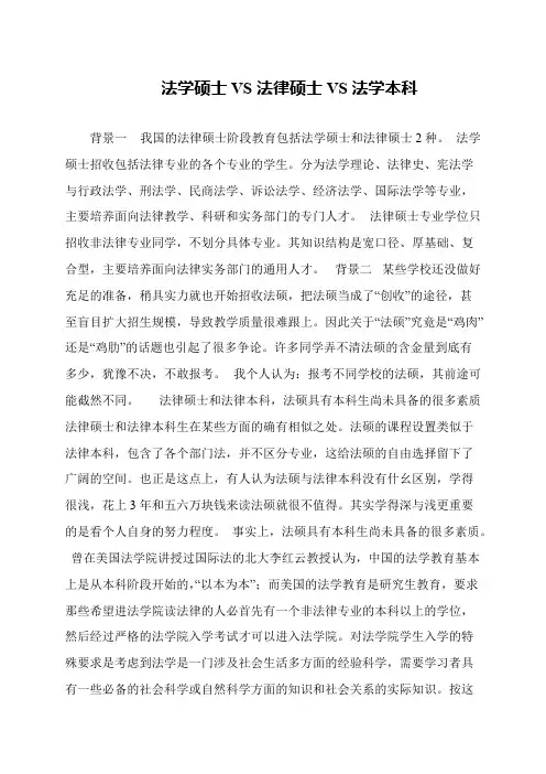 法学硕士VS法律硕士VS法学本科