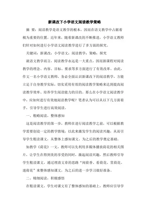 新课改下小学语文阅读教学策略