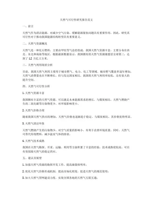 天然气可行性研究报告范文