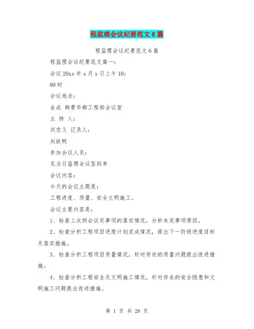 程监理会议纪要范文6篇