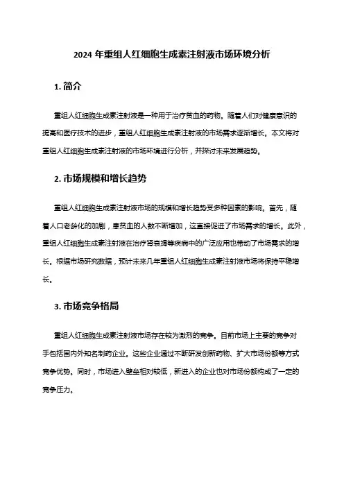 2024年重组人红细胞生成素注射液市场环境分析