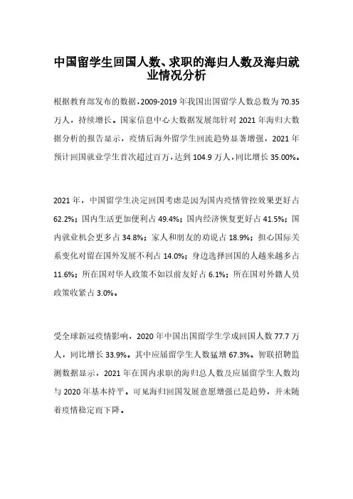 中国留学生回国人数、求职的海归人数及海归就业情况分析