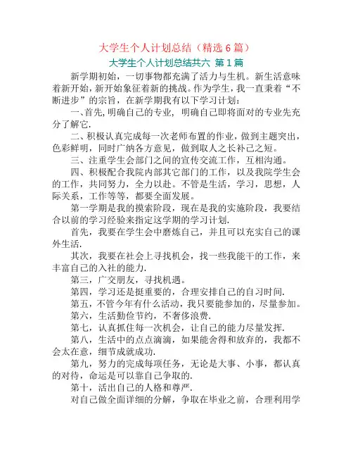 大学生个人计划总结(精选6篇)