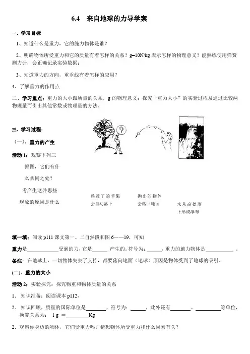 沪科版八年级全一册物理6.4来自地球的力导学案