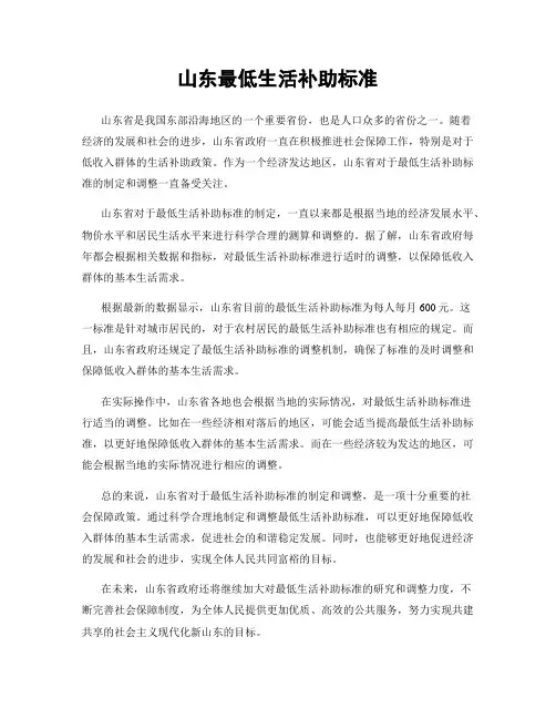 山东最低生活补助标准