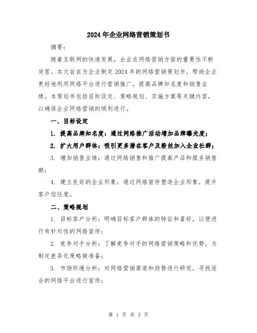 2024年企业网络营销策划书