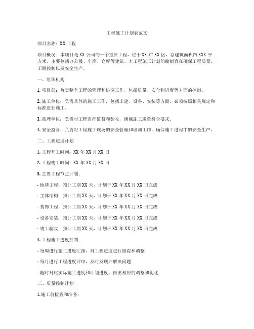 工程施工计划表范文