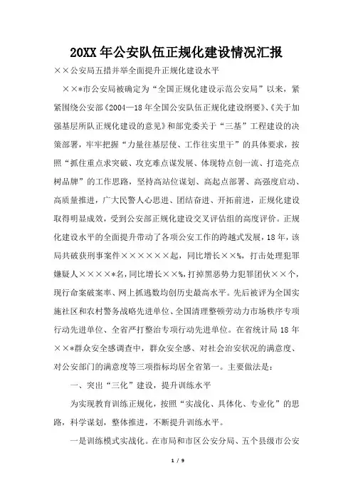 2019年公安队伍正规化建设情况汇报