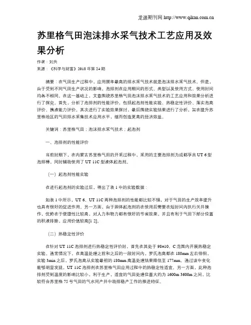 苏里格气田泡沫排水采气技术工艺应用及效果分析