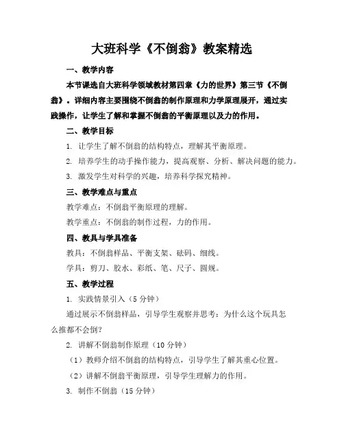 大班科学《不倒翁》教案精选