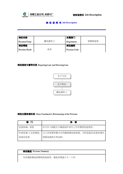 翻包工岗位说明书范例
