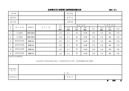阀门抽样检查试验记录