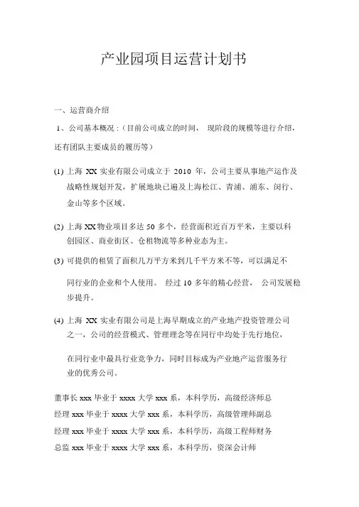 产业园项目运营计划书
