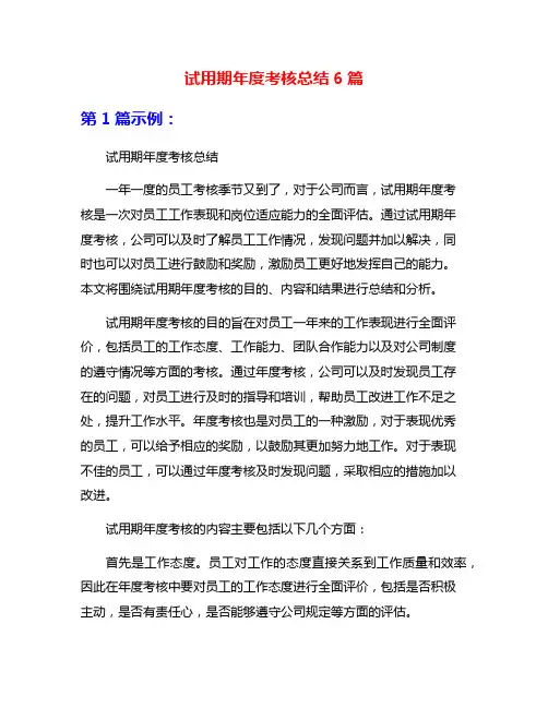 试用期年度考核总结6篇