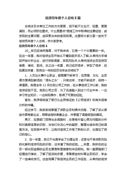 信贷员年度个人总结5篇