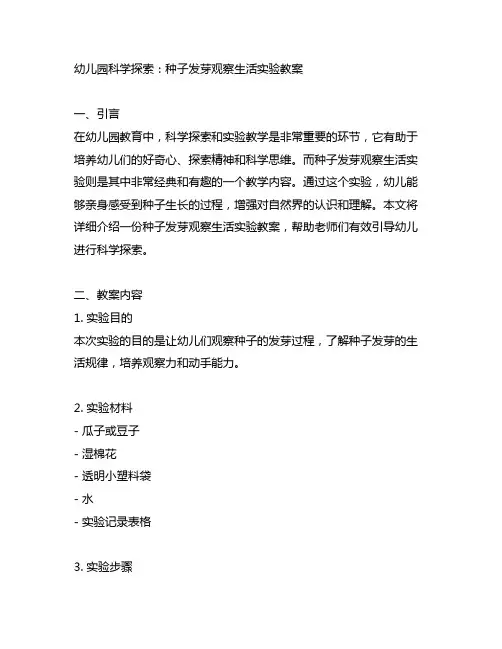 幼儿园科学探索：种子发芽观察生活实验教案