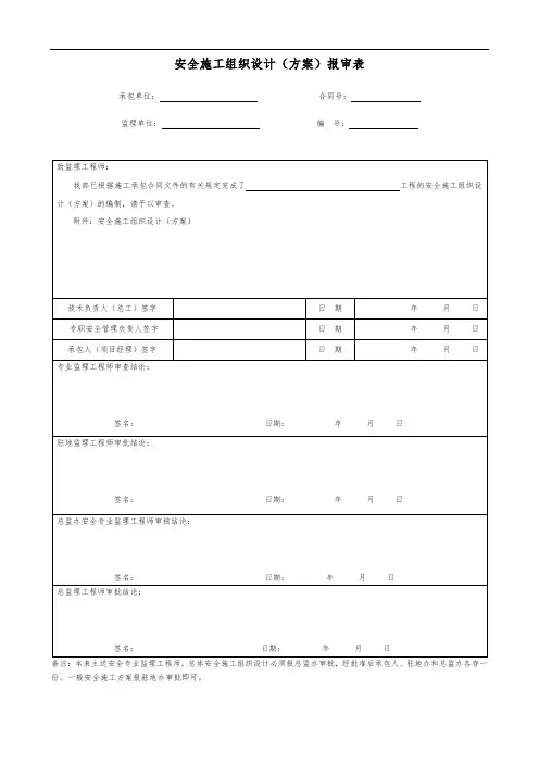 安全施工组织设计(方案)报审表