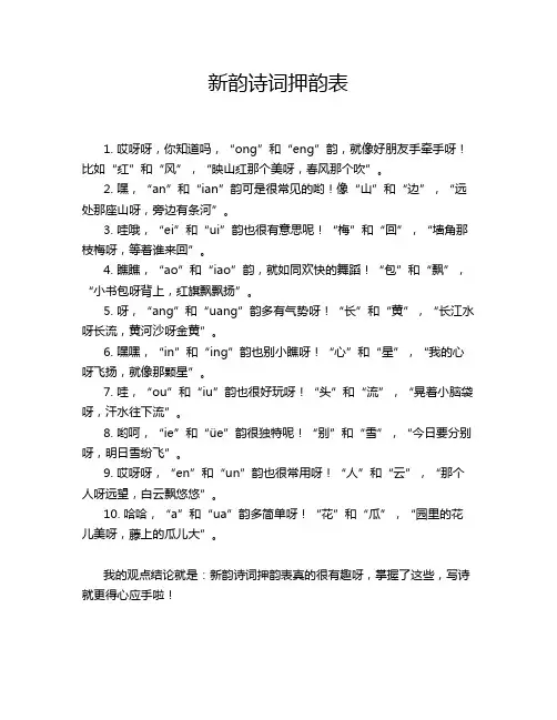 新韵诗词押韵表
