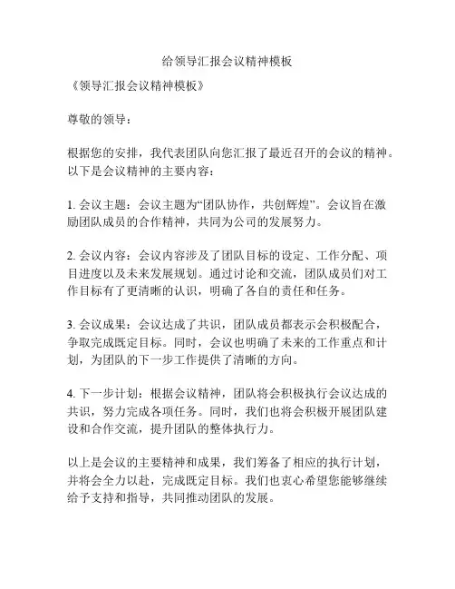 给领导汇报会议精神模板
