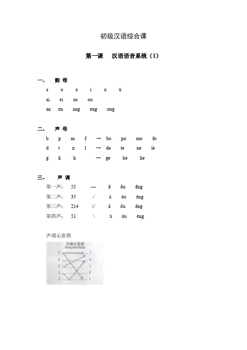 初级汉语综合课 第一课   汉语语音系统(1)