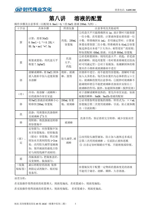 第八讲 溶液的配制