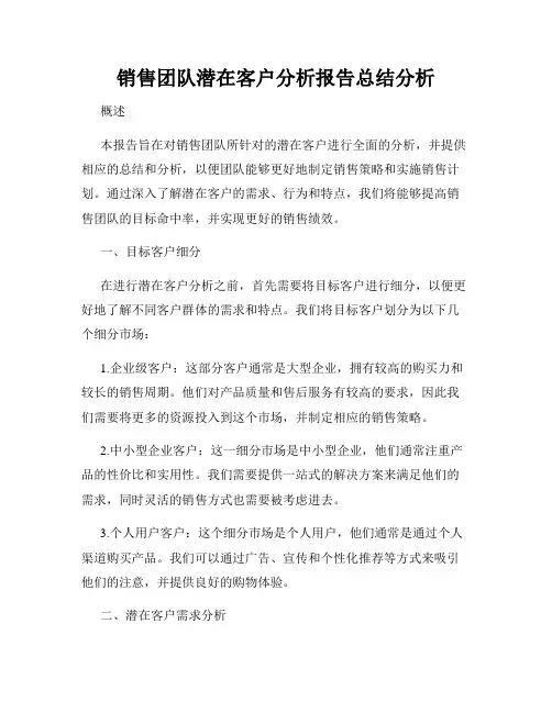 销售团队潜在客户分析报告总结分析