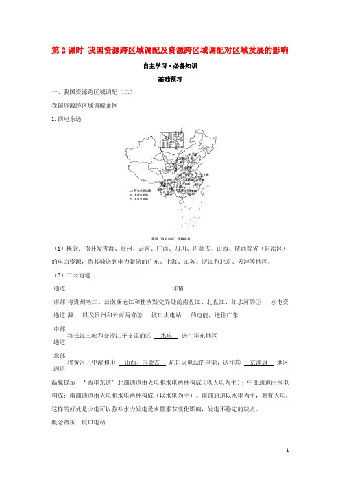 新教材高中地理第三章区域合作第二节第2课时我国资源跨区域调配及资源跨区域调配对区域发展的影响学案
