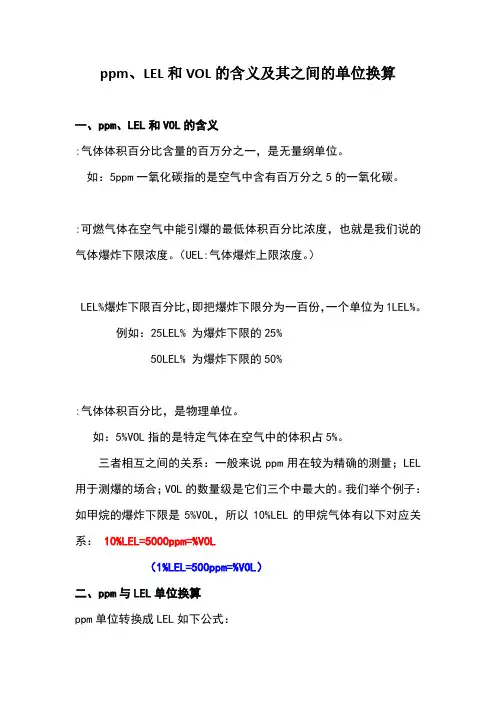 ppm、LEL和VOL的含义及其之间的单位换算